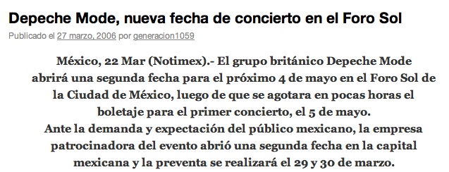 anuncio nueva fecha depeche mode mexico 4 mayo 2006