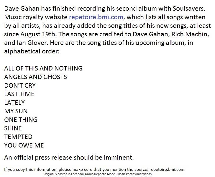 tracklist nuevo disco Dave Gahan y Soulsavers